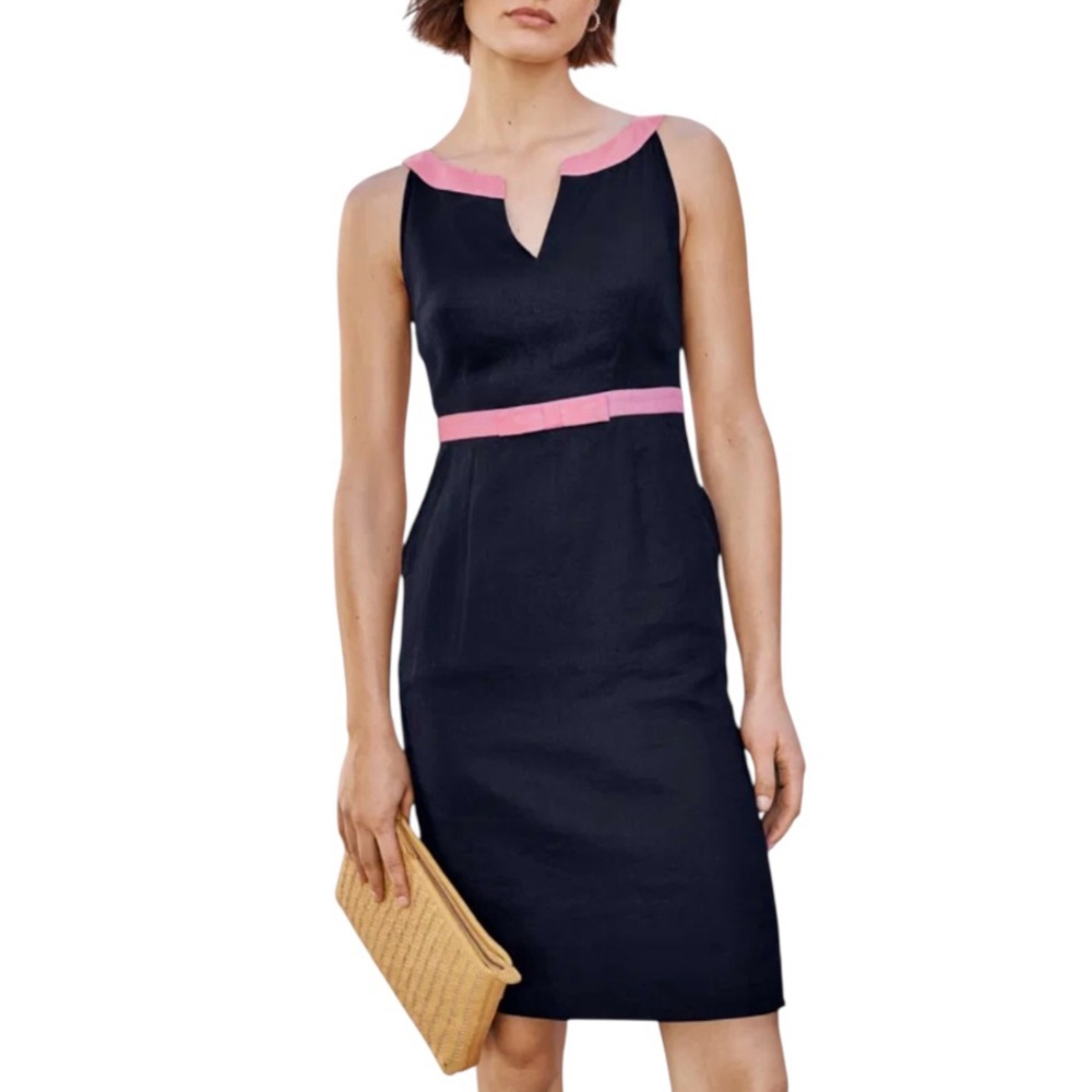 Boden Navy Sheath Dress with Pink Trim
